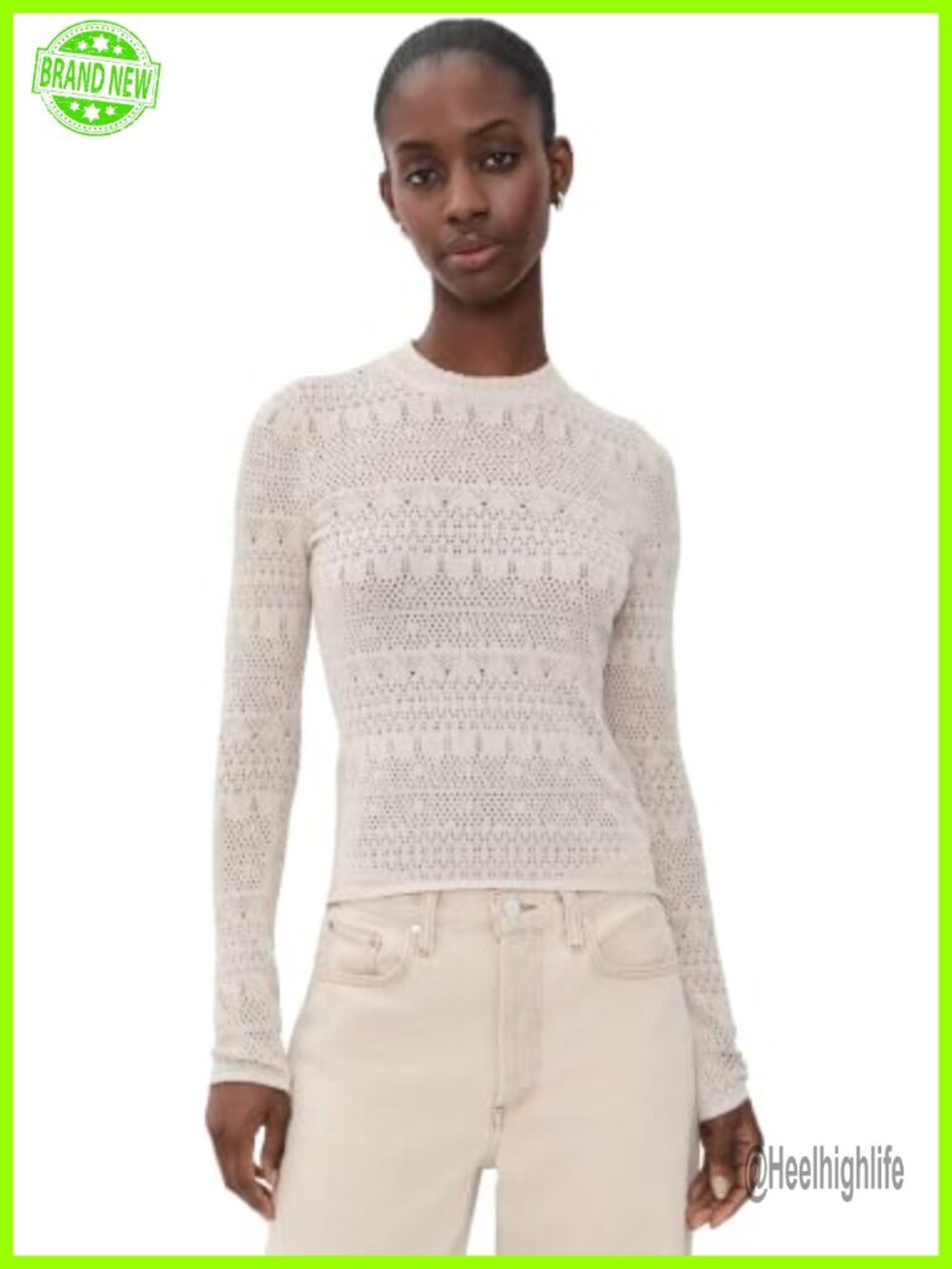 Lightweight Pointelle Knit Sweater Vest Mock Neck Long Sleeve